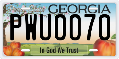 GA license plate PWU0070