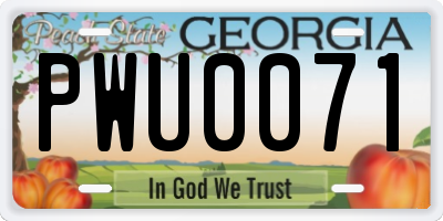 GA license plate PWU0071