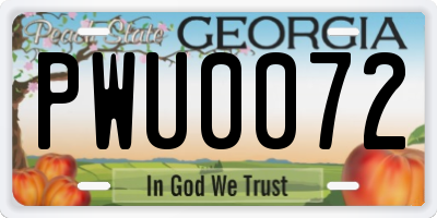 GA license plate PWU0072
