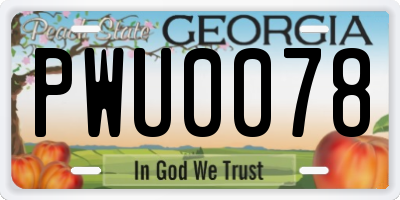 GA license plate PWU0078