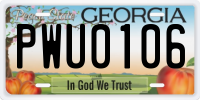 GA license plate PWU0106