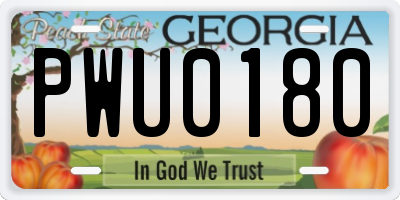 GA license plate PWU0180