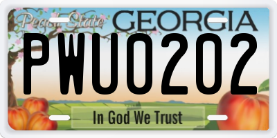 GA license plate PWU0202