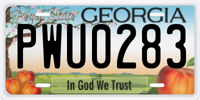 GA license plate PWU0283