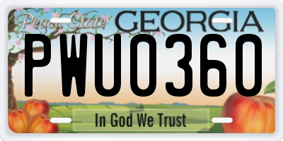 GA license plate PWU0360