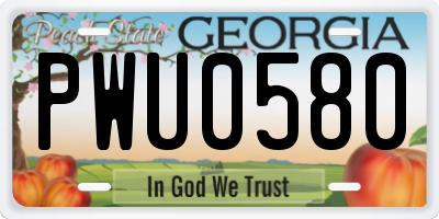 GA license plate PWU0580