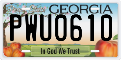 GA license plate PWU0610