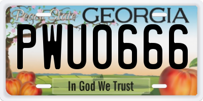 GA license plate PWU0666