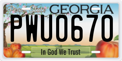 GA license plate PWU0670