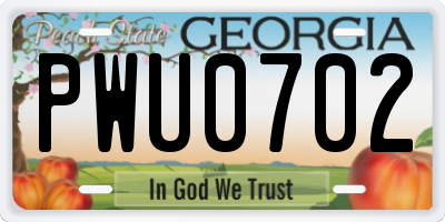GA license plate PWU0702