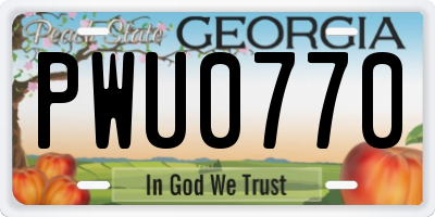 GA license plate PWU0770