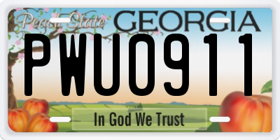 GA license plate PWU0911