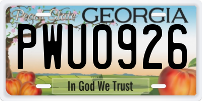 GA license plate PWU0926