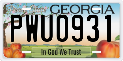 GA license plate PWU0931