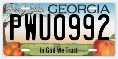 GA license plate PWU0992