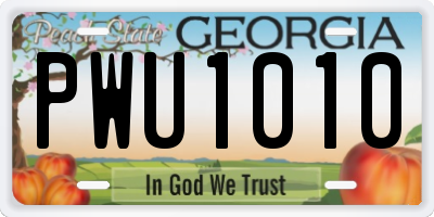 GA license plate PWU1010