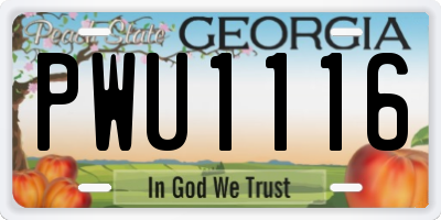 GA license plate PWU1116
