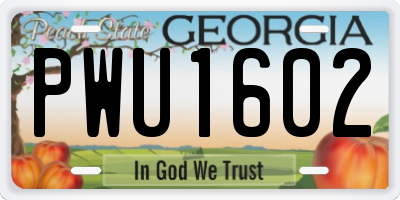 GA license plate PWU1602