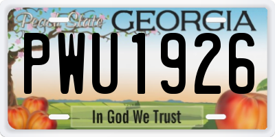 GA license plate PWU1926