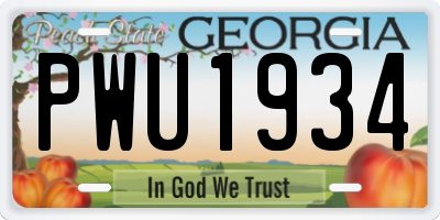 GA license plate PWU1934