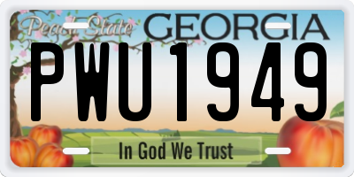 GA license plate PWU1949