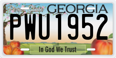 GA license plate PWU1952