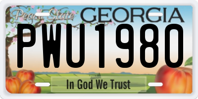 GA license plate PWU1980