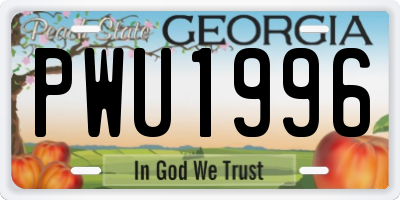 GA license plate PWU1996