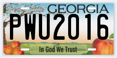GA license plate PWU2016