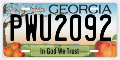 GA license plate PWU2092