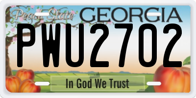 GA license plate PWU2702