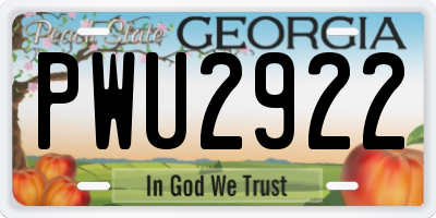 GA license plate PWU2922