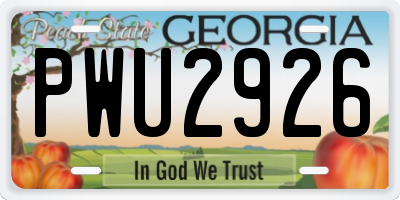 GA license plate PWU2926