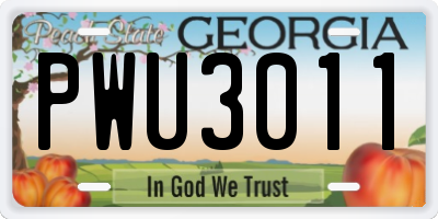 GA license plate PWU3011