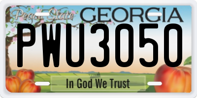 GA license plate PWU3050