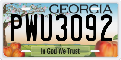 GA license plate PWU3092