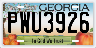 GA license plate PWU3926