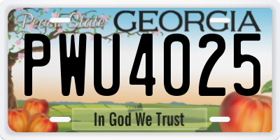GA license plate PWU4025