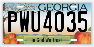 GA license plate PWU4035