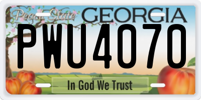 GA license plate PWU4070