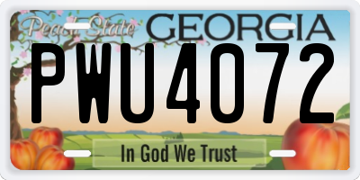 GA license plate PWU4072
