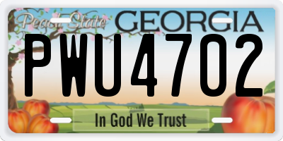 GA license plate PWU4702