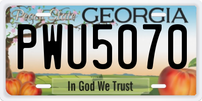 GA license plate PWU5070