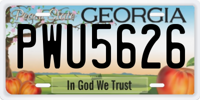 GA license plate PWU5626