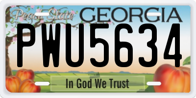 GA license plate PWU5634