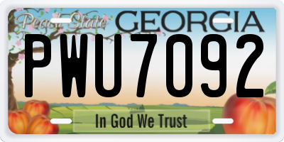GA license plate PWU7092