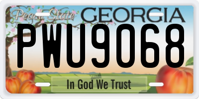 GA license plate PWU9068