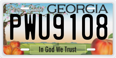 GA license plate PWU9108