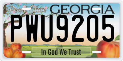GA license plate PWU9205