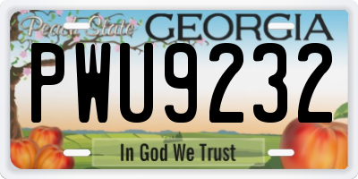 GA license plate PWU9232